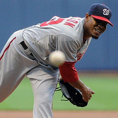 Edwin Jackson throws seven scoreless innings to earn the win and extend the Nationals' win streak to six.  (US Presswire)