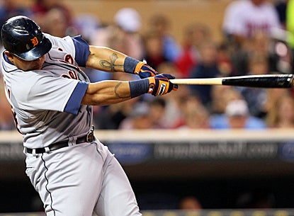Miguel Cabrera connects for a single -- one of his three hits on the night -- during the fifth inning against the Twins. (US Presswire)
