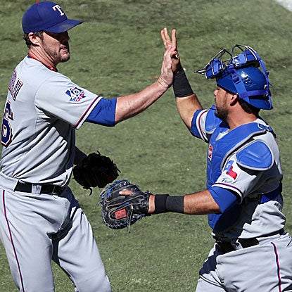 Joe Nathan records his 22nd consecutive save for the Rangers, a new team record. (US Presswire)
