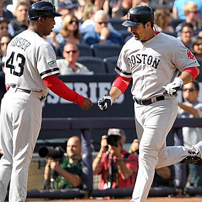 Adrian Gonzalez connects on a two-run homer to the opposite field to give the Red Sox a 2-0 lead in the first inning. (US Presswire)