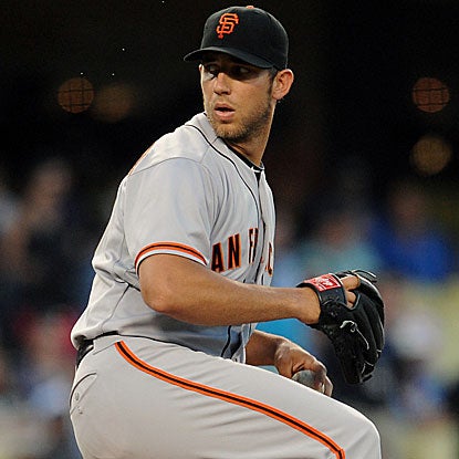 Madison Bumgarner throws eight scoreless innings to earn the win and move the Giants into first place. (US Presswire)