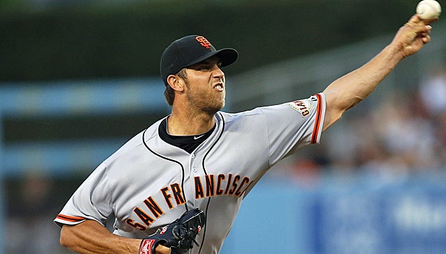 Madison Bumgarner and the S.F. starting rotation rank fourth in the NL with a 3.66 ERA. The Dodgers are second. (AP)