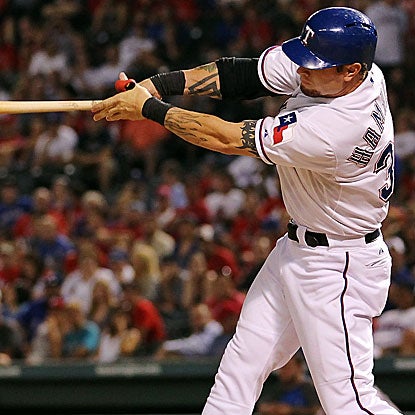 Josh Hamilton goes 2 for 5 with a double and five RBI in the Rangers' victory over the Twins.  (US Presswire)