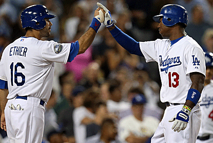 Andre Ethier and Hanley Ramirez both homer for the Dodgers, combining for five hits and six RBI vs. the Marlins.  (Getty Images)