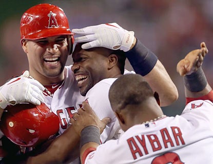 Torii Hunter is all smiles as he sends the Angels to a much-needed come-from-behind win over the Red Sox.  (Getty Images)