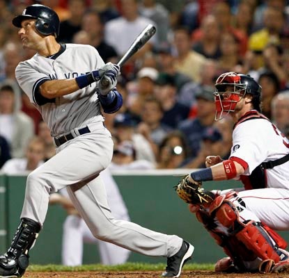 Derek Jeter collects hit No. 3,283 to match Willie Mays for 10th on the all-time list.  (US Presswire)