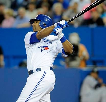 Edwin Encarnacion slams his 40th homer of the season and surpasses the 100-RBI mark with one swing.  (Getty Images)
