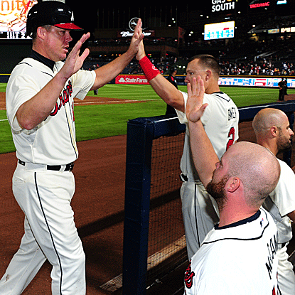 Chipper Jones' RBI single in the third inning breaks a scoreless tie as the Braves go on to beat the Nats for the series sweep. (Getty Images)