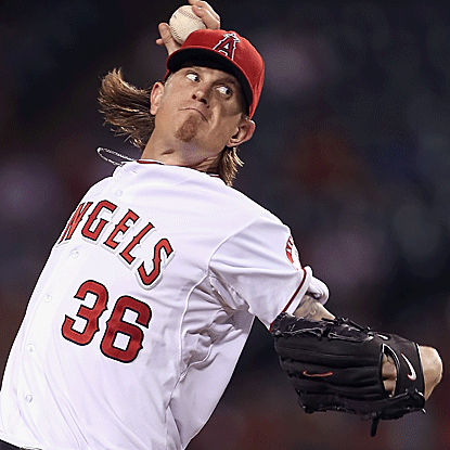 The Angels' Jered Weaver allows three runs in seven innings to earn his 18th win of the season and 100th of his career. (Getty Images)