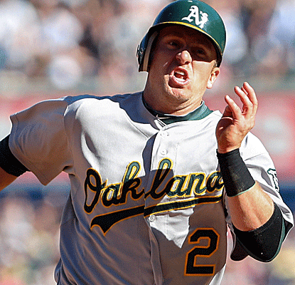 Cliff Pennington plays a big role in the A's victory over the Yanks, driving in the eventual winning run in the 6th.  (US Presswire)