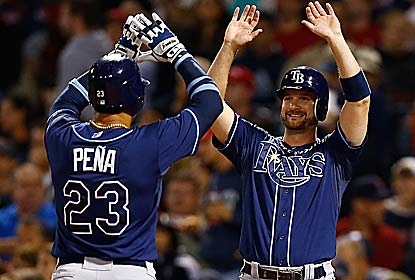 Carlos Pena and the Rays ruin Boston's home finale to stay 3 1/2 games back for a wild card. (Getty Images)
