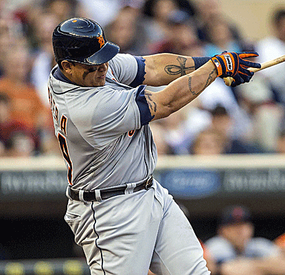 Miguel Cabrera connects for a three-run homer, his 43rd of the year, as the Tigers extend their Central lead.  (US Presswire)