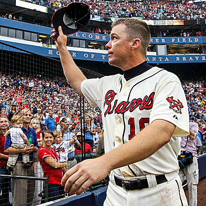 In front of a sellout crowd, the Braves' Chipper Jones plays his final regular-season home game. (Getty Images)
