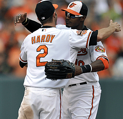 By virtue of their win over the Red Sox and the Angels' loss in Texas, the O's clinch a playoff spot.  (US Presswire)