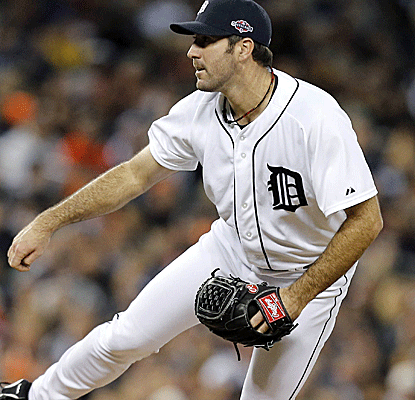After giving up a leadoff home run to Coco Crisp, Justin Verlander settles in to pitch an 11-strikeout gem.  (US Presswire)