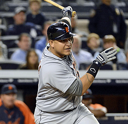 Miguel Cabrera drives an RBI-single to right as the Tigers provide just enough support for Anibal Sanchez.  (US Presswire)
