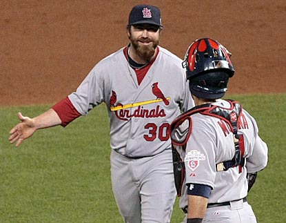 Jason Motte finishes off a stellar outing by the Cardinals bullpen and earns another postseason save.  (US Presswire)