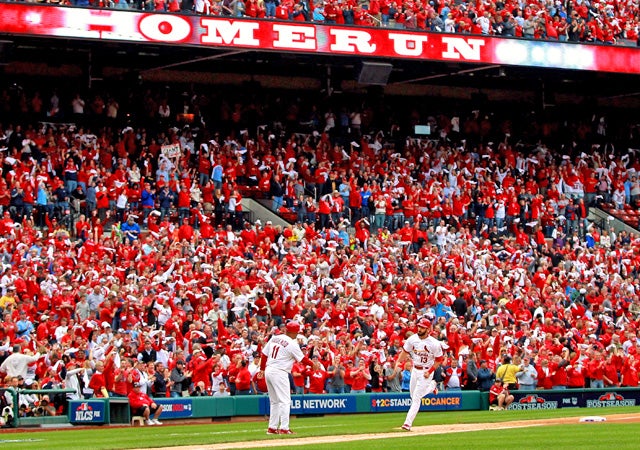 Matt Carpenter rounds the bases after he hits a two-run home run in the third inning. (Getty Images)