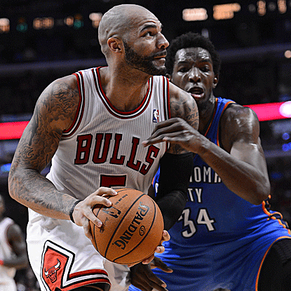 Carlos Boozer scores 24 points in the Bulls' win over the Thunder, who were without Kevin Durant and Russell Westbrook. (US Presswire)