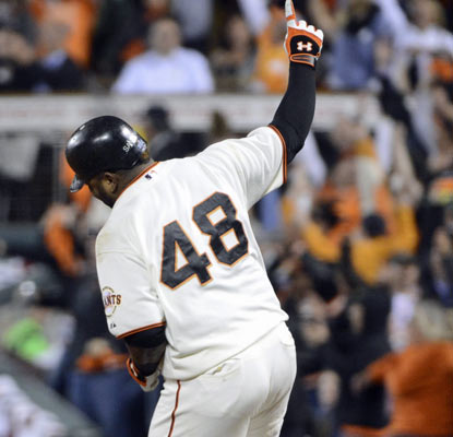Pablo Sandoval joins Babe Ruth, Reggie Jackson and Albert Pujols as players to hit three homers in a World Series game.  (US Presswire)