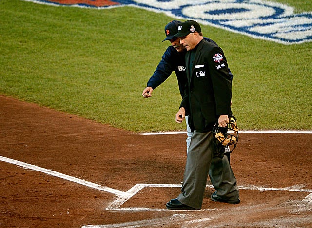 Leyland argues with the ump after Prince Fielder was tagged out on another dubious Tigers call. (Getty Images)