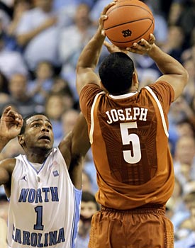 Texas' Cory Joseph lifts off on his game-winning jumper against the Tar Heels on Saturday. (AP)