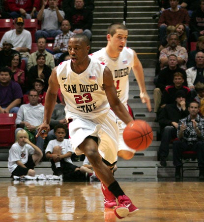 D.J. Gay leads the Aztecs with six assists during San Diego State's win over TCU. (Getty Images)