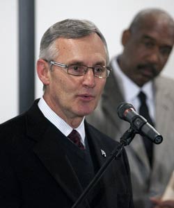 At the initial news conference, it was announced that Jim Tressel would only miss two games. That's been upgraded to five. (AP)