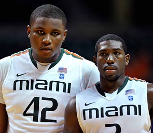 If Reggie Johnson (left) returns to join Malcolm Grant and crew, the 'Canes could surprise. (US Presswire)