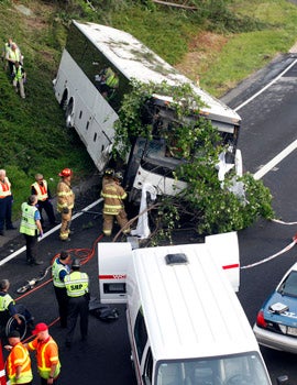 There were no passengers on board the bus, which crashed Monday in Raleigh, N.C. (AP)