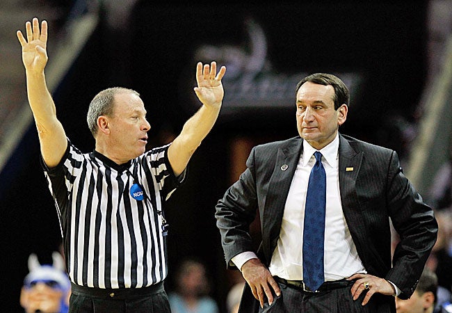 Will Coach K be whistled for anything more than a ticky-tack foul? Almost assuredly no. (Getty Images)