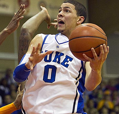 Duke freshman Austin Rivers overcomes an erratic start to lead the Blue Devils with 18 points. (AP)