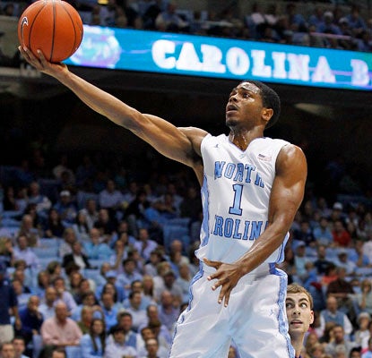 North Carolina guard Dexter Strickland floats to the basket in the first half.  (AP)