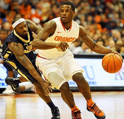 Syracuse's Dion Waiters drives past the Colonials for a career-high 19 points and six steals. (US Presswire)