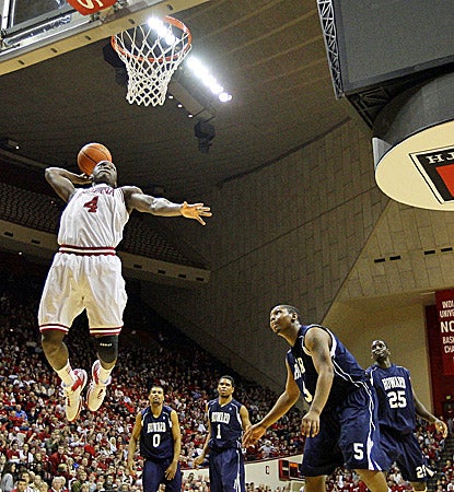 Victor Oladipo slams home two of his 10 points. He also finishes with a team-high eight rebounds for the Hoosiers. (AP)