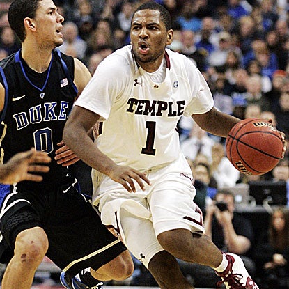 Khalif Wyatt (1) scores a game-high 22 points in Temple's upset win over No. 5 Duke. (AP)