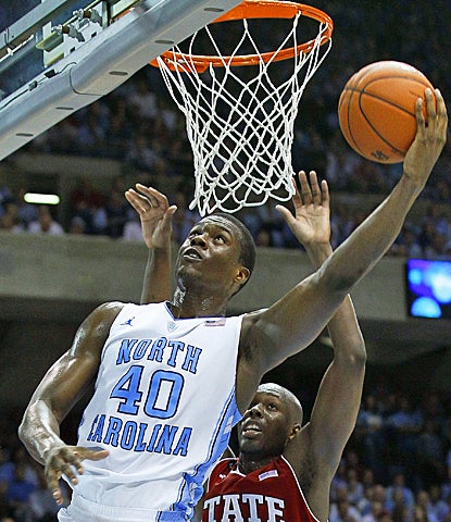 Tar Heels sophomore Harrison Barnes scores 15 points on 7-of-13 shooting.  (AP)