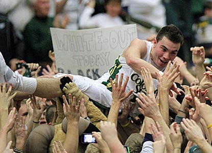 Colorado State's Kaipo Sabas goes crowd surfing after helping the Rams knock off No. 13 San Diego State.  (Getty Images)