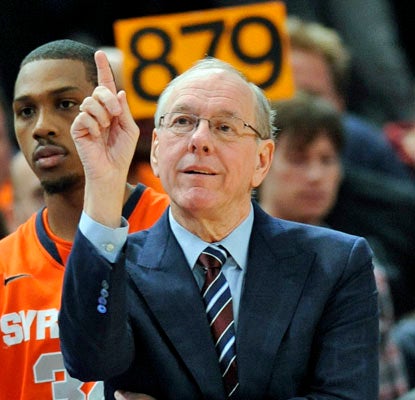 Jim Boeheim ties Dean Smith for third place on the all-time coaching win list by notching victory No. 879.  (AP)