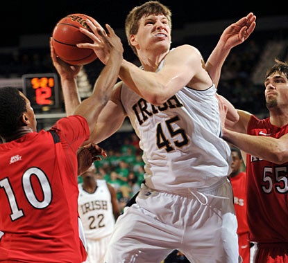 Jack Cooley leads Notre Dame with 22 points, including 17 in the second half, and also grabs 18 rebounds. (AP)