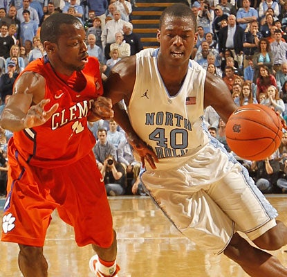Harrison Barnes helps Carolina improve its home record vs. Clemson to 56-0 with a game-high 24 points.  (US Presswire)