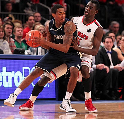 The Red Storm play fearsome defense at the Garden, holding the Irish to 12.9 percent shooting from 3-point range.  (US Presswire)
