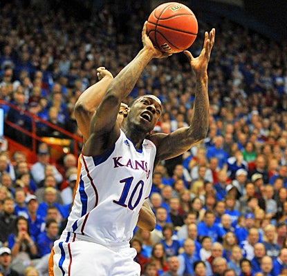 Kansas' Tyshawn Taylor makes his final home game a memorable one, scoring 22 points against Texas. (US Presswire)
