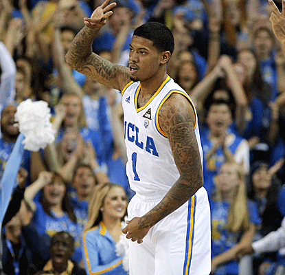 UCLA's Tyler Lamb shows some emotion after burying a 3-pointer in the Bruins' easy win over Indiana State.  (AP)