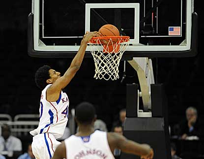 Kansas forward Kevin Young flushes the jam during the first half of KU's win over Washington State. (US Presswire)
