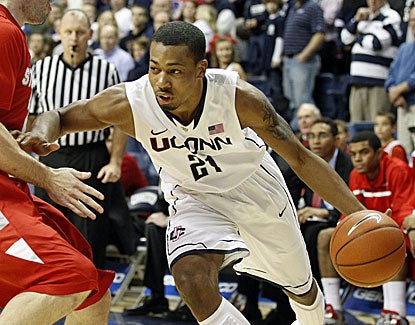 Connecticut guard Omar Calhoun scores 14 points against Stony Brook, the 4th time he's scored in double figures this season. (US Presswire)