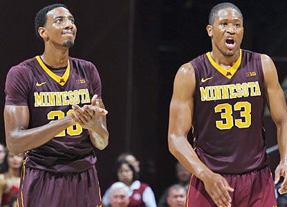Austin Hollins (20) and Rodney Williams Jr. combine for 26 points, 10 rebounds and eight assists for the 21st-ranked Gophers. (AP)