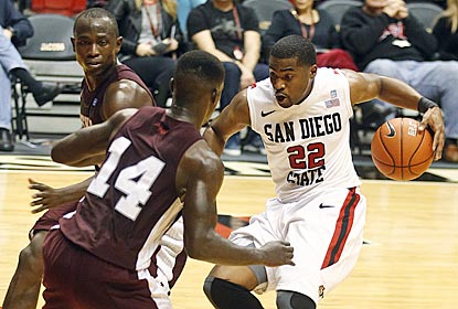 San Diego State guard Chase Tapley drives against Texas Southern's Raymond Penn (14) and Fred Sturdivant during the first half. (AP)