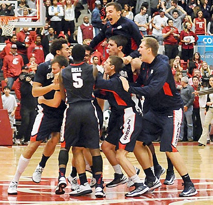 Gonzaga players rejoice after putting away the Cougars with a game-winning layup with two ticks left. (US Presswire)