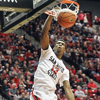 Thanks in part of Winston Shepard's high-percentage shot here, San Diego State winds up shooting 55.8 percent from the field.  (AP)